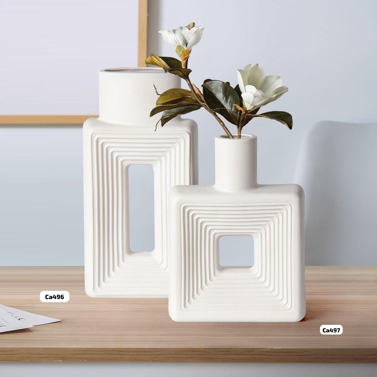 Jarron blanco textura cuadrado ceramica pequeño 16cm* 21,5cm